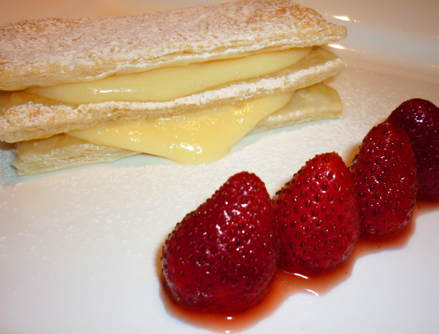 Millefeuilles with poached strawberries